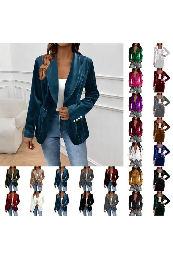 Green Fall Womans Jackets Blazer Velvet Long Sleeve Cardigan Solid Mid-Length Jackets for Women Loose