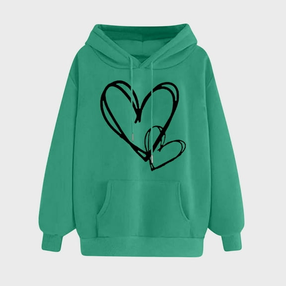 Aobny Green Fancy Womens Sweatshirts Cute Heart Long Sleeve Hoodies Hooded Blouses for Woman Fashion