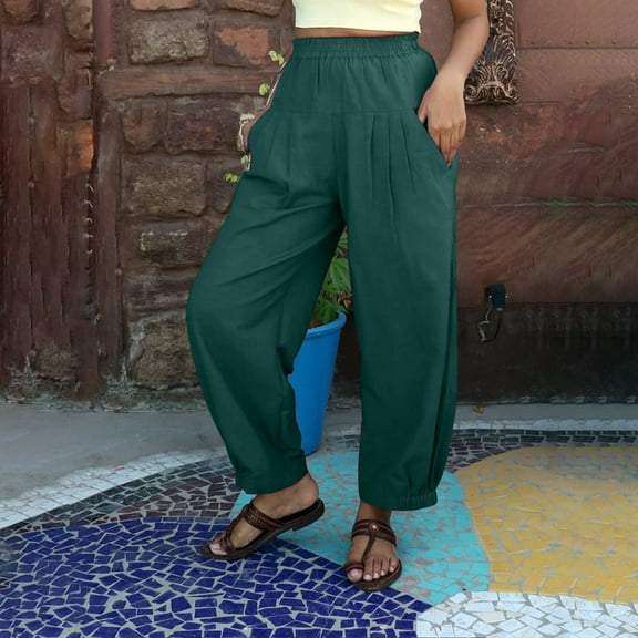 Aobny Green Womens Stretch Pants Barrel Harem Pants Loose Ankle Palazzo High Waisted Gym Pants Women,XL