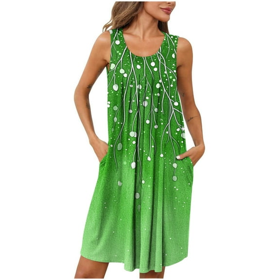 Aobny Green for Gift Women's Nightgowns with Pocket Floral Sleep Dresses Sleeveless Crew Neck Short Adults Pajamas Sleep