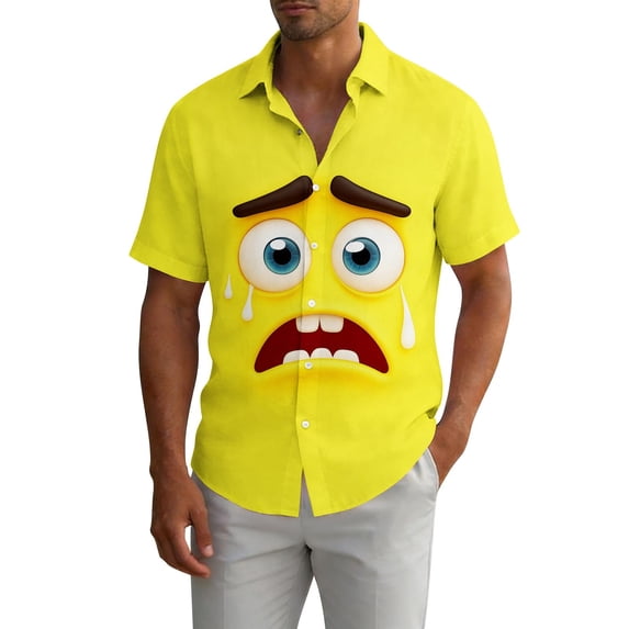 Aobny Hawaiian Mens Tees Funny Button T Shirts Collared Big & Tall Short Sleeve Polos Tshirts,XXL