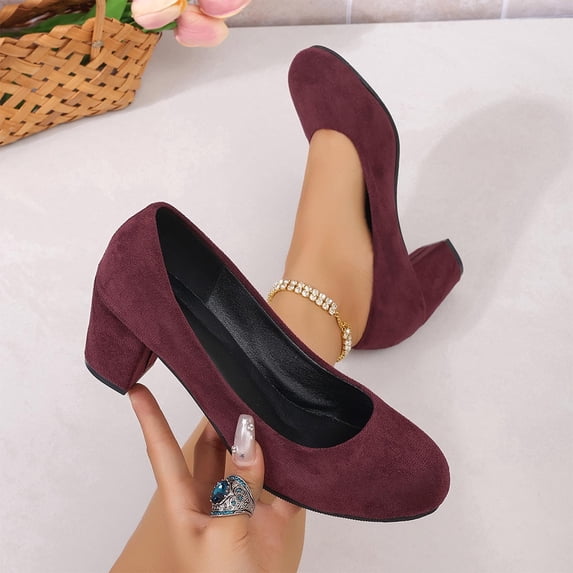 Aobny High Heels Woman Shoes Pumps Shoes Chunky Dress Shoes Heels Shoes Soft Toe Round Toe Mid Heel Slip-On Red Summer Shoes for Women,Size 41