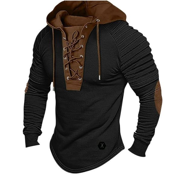 Aobny Hooded Men's Polo Shirts Black Vintage Cowboy Sweatshirt Men Hoodies Y2k,L