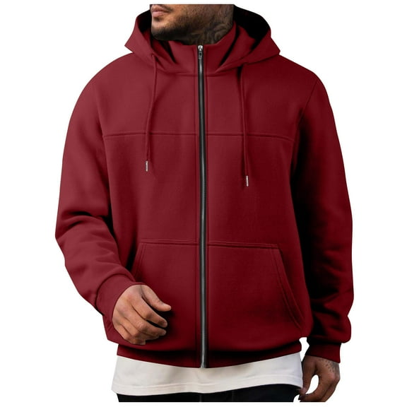 Aobny Hooded Mens Casual Shirts Hoodie Red Thermal Full Zip Sweatshirt Men Big and Tall T Shirts for Men,S