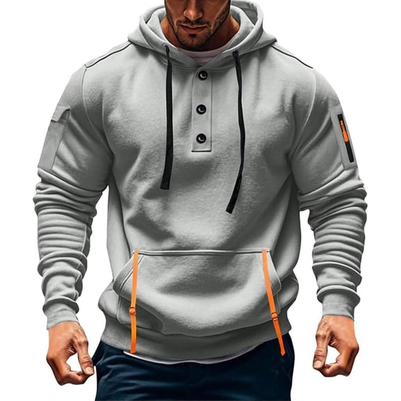 Aobny Hooded Mens Hoodies Gray Tactical Button Up Hoodies Men Motorcycle Hoodie,S