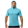 thumbnail image 1 of Aobny Hooded Work Tops Blue Short Sleeve Sports Sun Shirt T Shirt Men Pullover Plain Mens Casual Shirts,S, 1 of 5