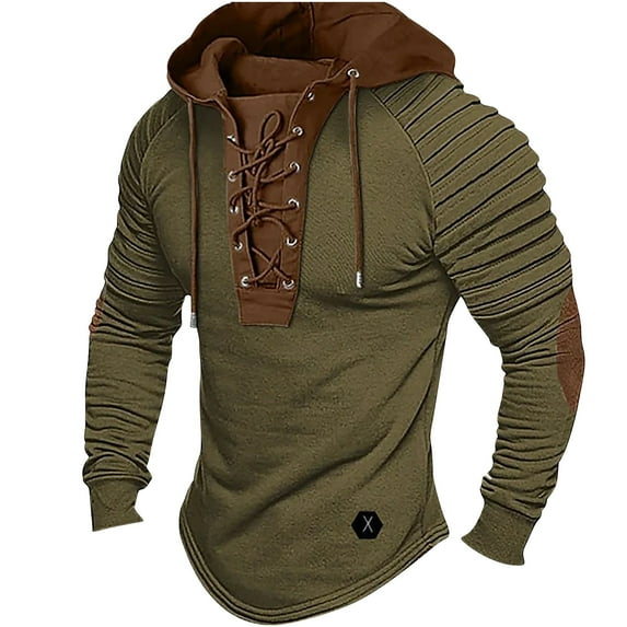 Aobny Hoodie Casual Shirts for Men Green Hooded Vintage Cowboy Tops Men Tee Shirts,S