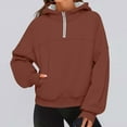 thumbnail image 1 of Aobny Hoodie Fall Outfits for Women Plain Brown Quarter Zip Hooded Long Sleeve Womens Tops Casual,M, 1 of 5