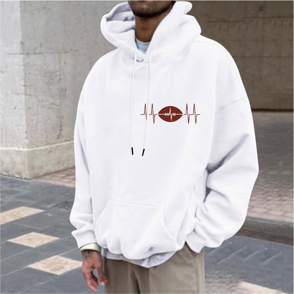 Aobny Hoodie Men Lightweight Pullover Oversized White Shirts Hooded Football Mens Gym Shirts,L