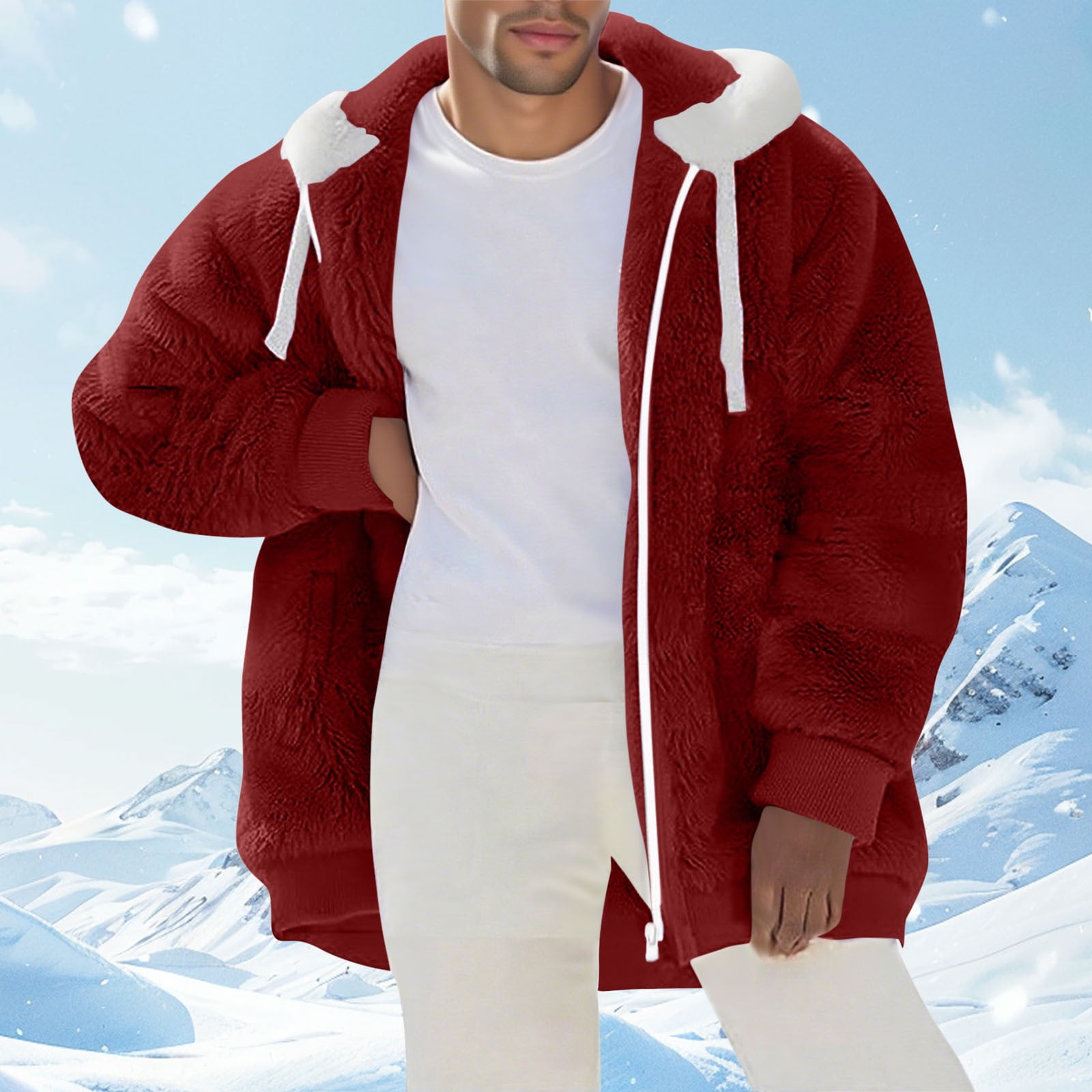 Aobny Hoodie Vintage Sweatshirt Jacket Hooded Flannel Red Hoodies Men ...