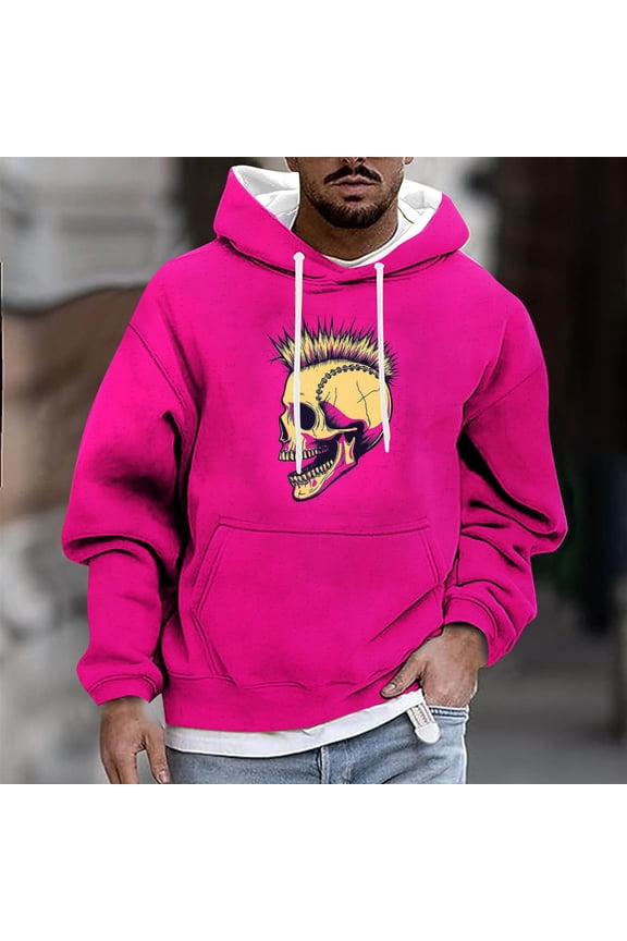 Hoodies for Men Oversized Hooded Pink Skull Pullover Men T Shirt,XXL