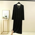 thumbnail image 1 of Aobny House Dress Modal Women Plus Size Long Night Shirts V-Neck Black Long Sleeve Sexy Pajamas for Women,XL, 1 of 6