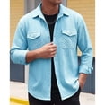 thumbnail image 1 of Aobny Jacquard Men Shirt Solid Button Down T Shirts Polos Collared Long Sleeve Tee Shirts Mens,Blue,L, 1 of 6