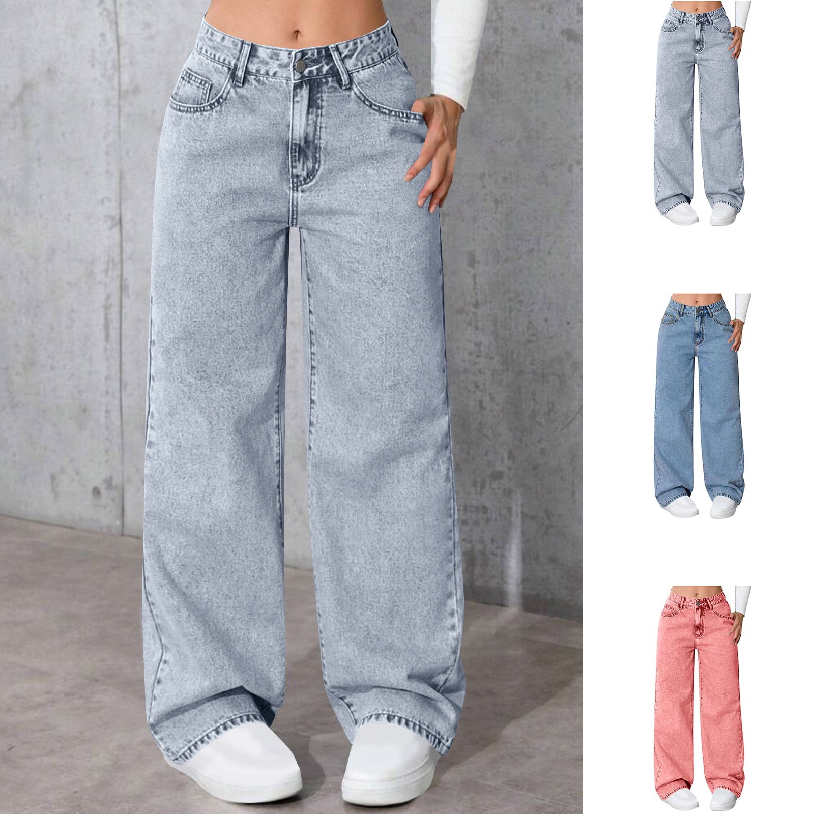 Aobny Denim Jeans for Women Blue Colored Baggy Jeans Full