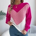 thumbnail image 1 of Aobny Knitted Plus Size Sweaters Crew Neck Long Sleeve Cable Knit Pink Pullover Color Block Women Shirt,S, 1 of 8