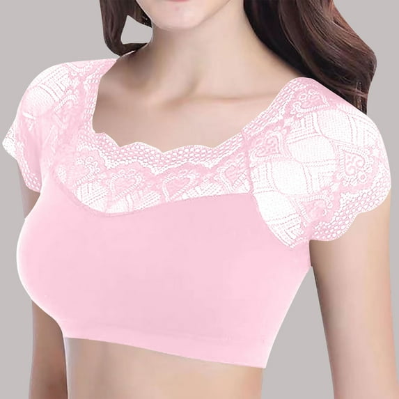 Aobny Lace Seamless Bras with Sleeve Pink T-Shirt Free Size Comfortable Bras for Women,Free Size