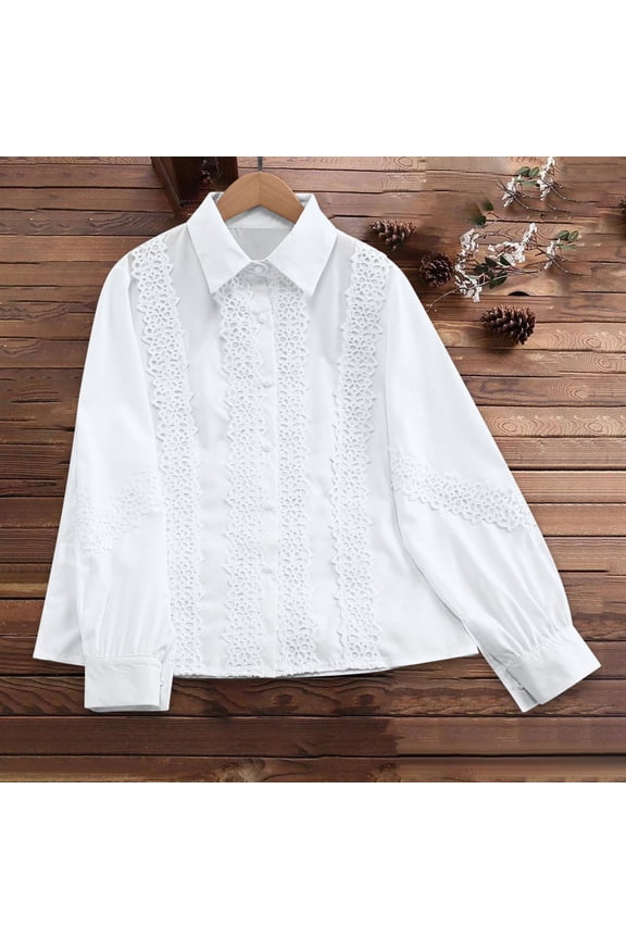 Lace Tops for Women Trendy Office White Blouse Collared Long Sleeve Women’s Blouses
