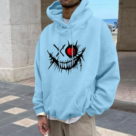 Aobny Light Blue Mens Hoodie Lightweight Graphic Shirts Anime Pullover Hooded Boho Tops,XXXL