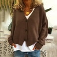 thumbnail image 1 of Aobny Lightweight Trendy Sweaters for Woman Brown Long Sleeve Solid Button Up V-Neck Cardigan Juniors Sweaters Cute, 1 of 4