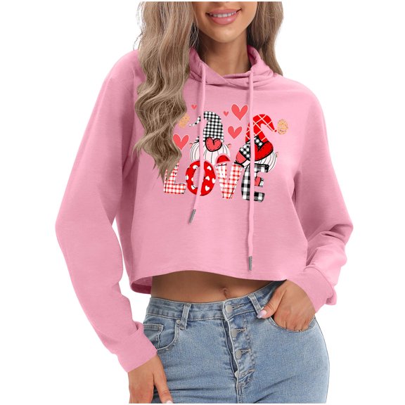 Aobny Lightweight Women Shirt Love Heart Tops Pink Crop Long Sleeve Hooded Womens Nightgowns & Sleepshirts,XXL