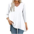 thumbnail image 1 of Aobny Long Shirt Tshirts Shirts for Women White Tunic Blouses & Tops Pullover V-Neck 3/4 Sleeve Gym Tops for Women,S, 1 of 7