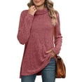 thumbnail image 1 of Aobny Long Sleeve Lightweight Sweaters for Women Ribbed Red Mock Neck Pullover Solid Tunic Womens Clothing,XXL, 1 of 6