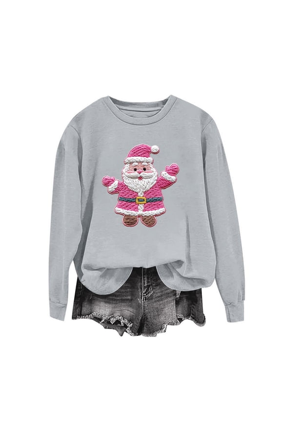 Long Sleeve Teacher Shirts Gray Christmas Sweatshirt Shirt Crew Neck Pullover Women Santa Womens Sweatshirts,M