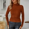 thumbnail image 1 of Aobny Long Sleeve Womens Clothes Trendy 2025 Turtleneck Ribbed Basic Orange Sweaters Ribbed Womens Dressy Blouses,S, 1 of 9