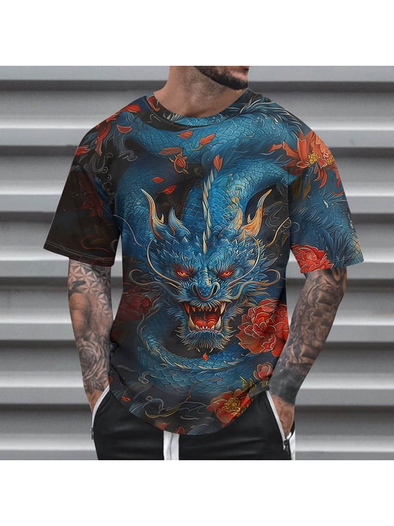 Loong Mens Tees Oversized Graphic Clothing Big & Tall Crew Neck Short Sleeve Plus Size Shirts,L