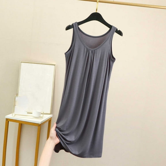 Aobny Matching Pajamas Cotton Women's Plus Gray Sleep Dress Sleeveless Long Crew Neck Sleep Dress,XXXXXL