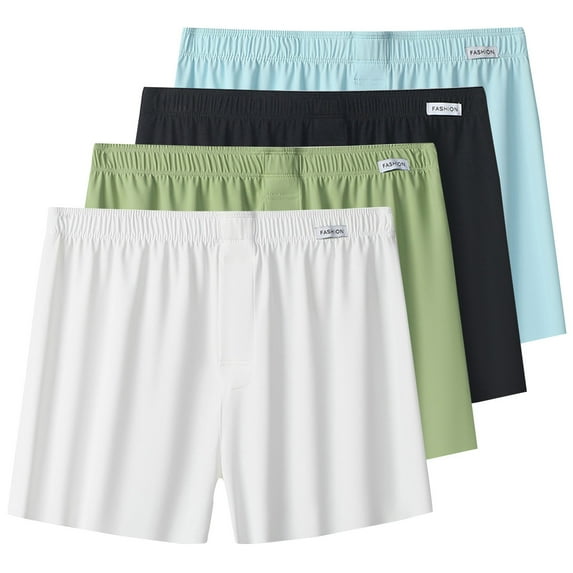 Aobny Men Mens Pajama Pants 4 Pack Black Silk Sleep Shorts Short Wide-Leg Mens Pajama Shorts,L