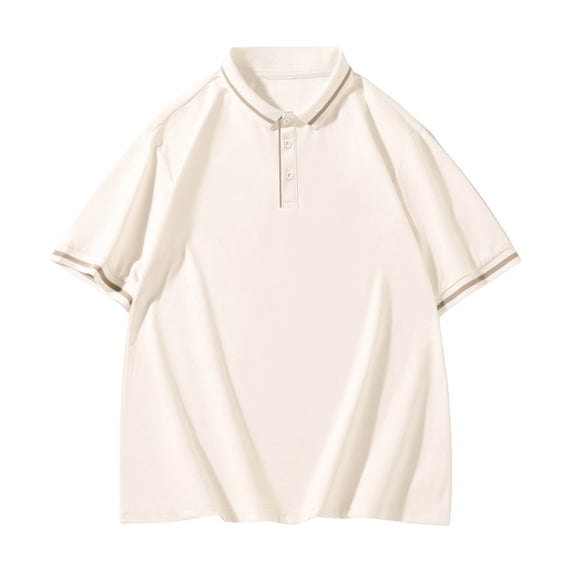 Aobny Men Shirts Solid Oversized Button Tees Short Sleeve Polos Big & Tall Collared Tee,Beige,6XL
