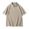 thumbnail image 1 of Aobny Men Shirts Solid Oversized Button Tees Short Sleeve Polos Big & Tall Collared Tee,Brown,XXL, 1 of 6