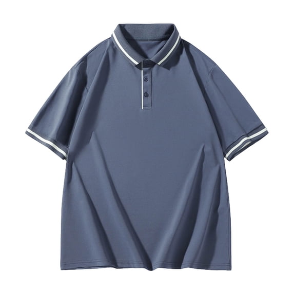 Aobny Men Shirts Solid Oversized Button Tees Short Sleeve Polos Big & Tall Collared Tee,Gray,L