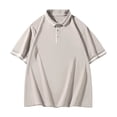 thumbnail image 1 of Aobny Men Shirts Solid Oversized Button Tees Short Sleeve Polos Big & Tall Collared Tee,Khaki,M, 1 of 6