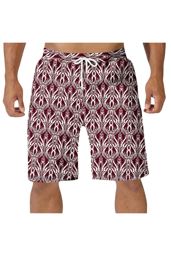 Men Shorts Hawaiian Boho Board Clothes Baggy Casual High Waisted Big & Tall Summer Clothes,Red,XXL