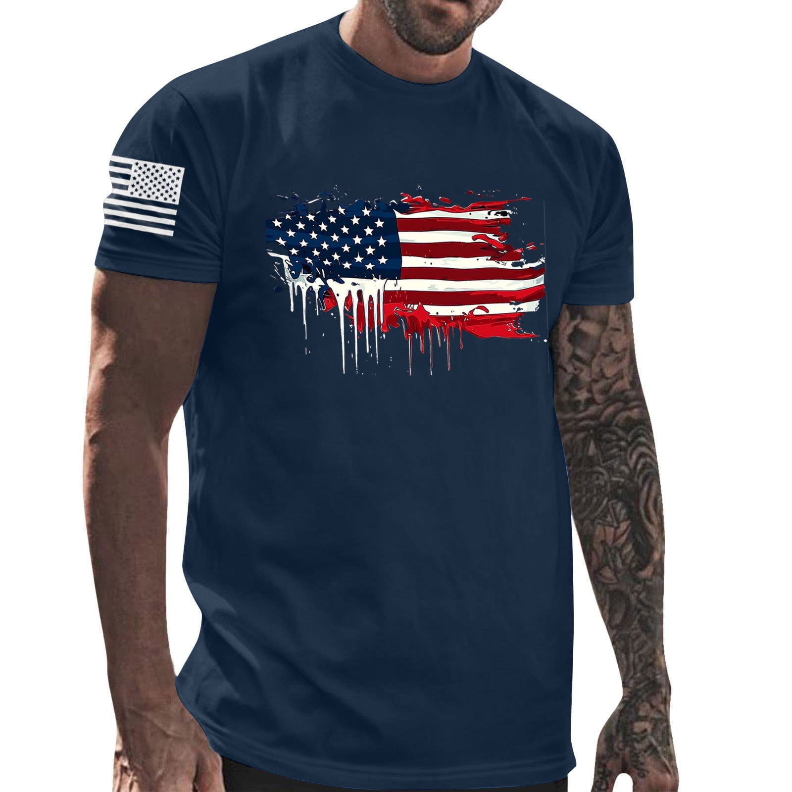 Aobny Men T Shirts Cotton Fourth of July T-Shirt High Neck Big & Tall ...