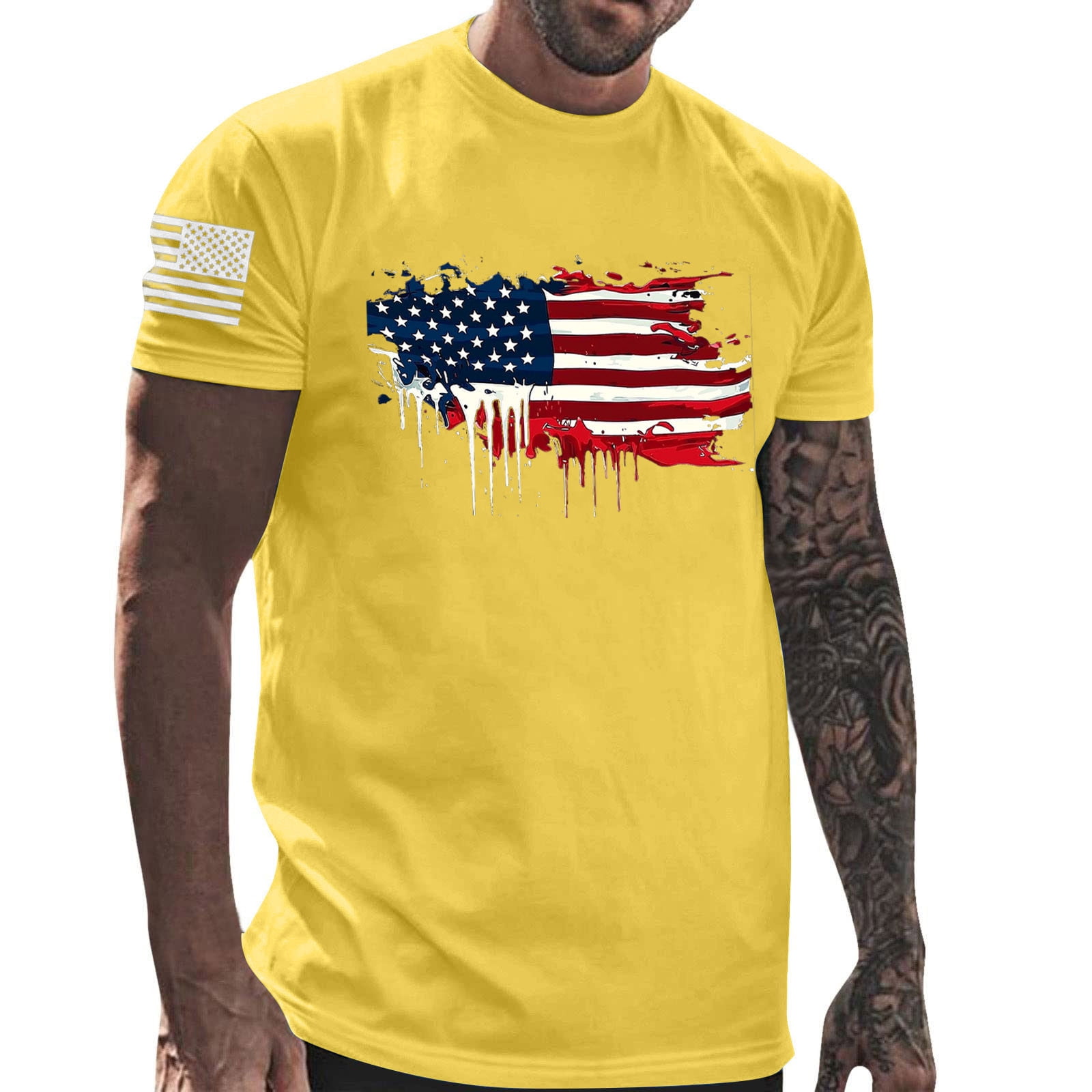 Aobny Men T Shirts Cotton Fourth of July T-Shirt High Neck Big & Tall ...