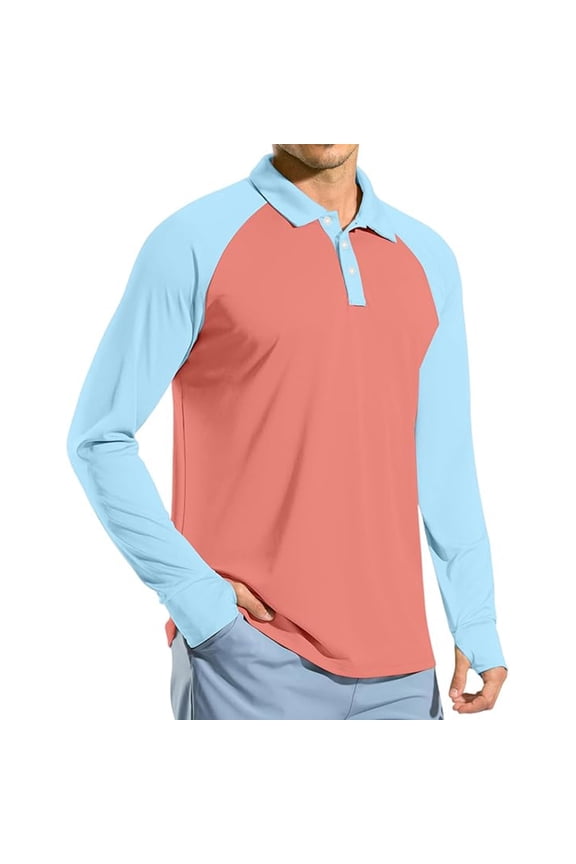 Men's Shirts Polyester Raglan Workout T-Shirt Long Sleeve Collared Polos T Shirt,Red,L