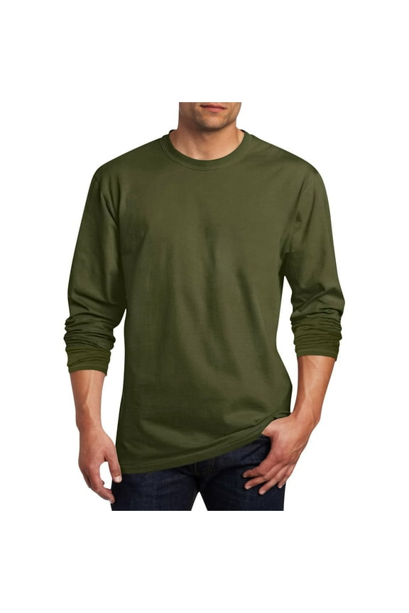 Mens Shirt Solid Oversized Baggy Tees Big & Tall Long Sleeve Crew Neck T-Shirts,Green,L