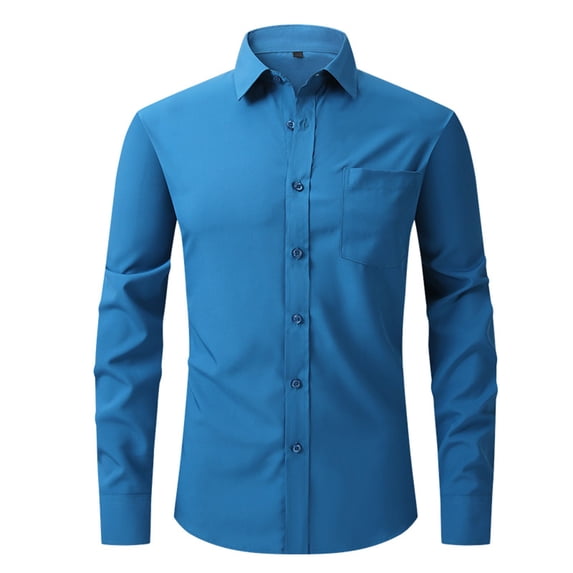 Aobny Mens Shirts Button Down Pocket Solid Shirt Collared Polos Long Sleeve Work Shirts,Navy Blue,XXL