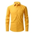 thumbnail image 1 of Aobny Mens Shirts Button Down Pocket Solid Shirt Collared Polos Long Sleeve Work Shirts,Yellow,XL, 1 of 4