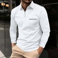 thumbnail image 1 of Aobny Mens Shirts Pocket Plain Cotton Tshirts Big & Tall Long Sleeve Polos Collared Men's T-Shirts,White,XL, 1 of 7