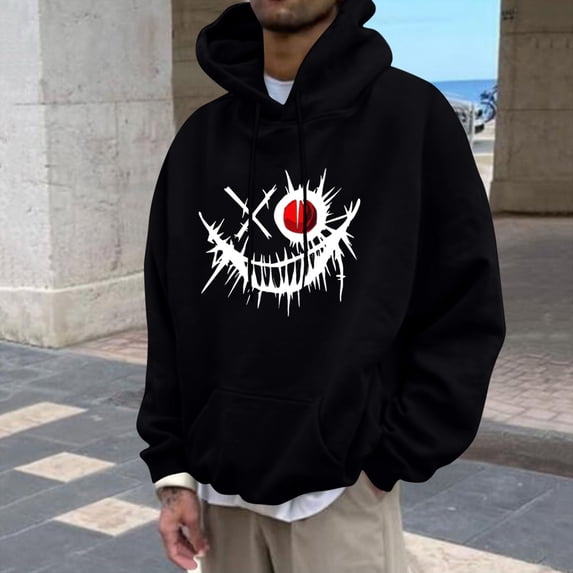 Aobny Mens Sweatshirts Hoodies Black Lightweight Graphic Sweatshirt Anime Hooded Pullover Gym Shirt,S