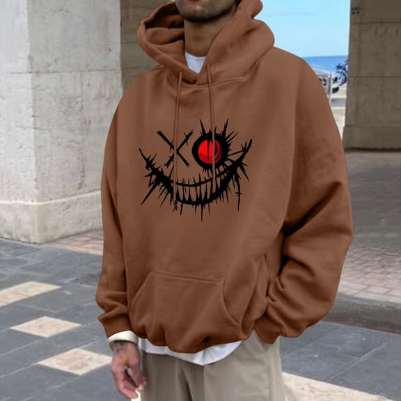 Aobny Mens Sweatshirts Hoodies Brown Graphic Lightweight Hoodie Anime Hooded Pullover Muscle Shirt,M
