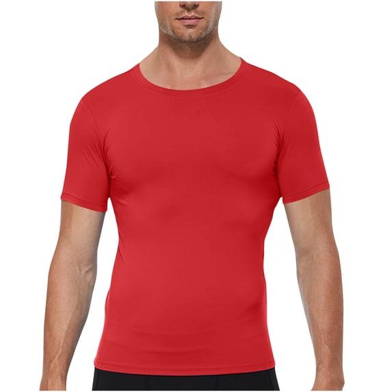 Aobny Mens T Shirt Slim Fit Solid Dry Fit Clothes Muscle Crew Neck Short Sleeve Mens Summer Shirts,Red,M
