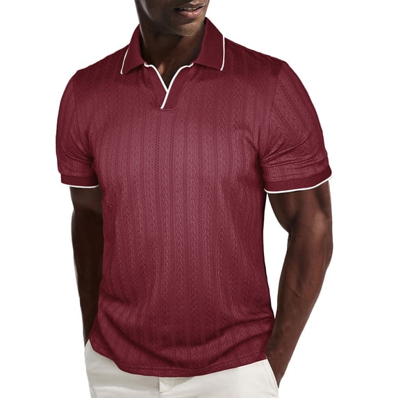 Aobny Mens Tshirt Work Cotton Plain T-Shirt Collared Polos Short Sleeve Tee Shirts,Red,XL