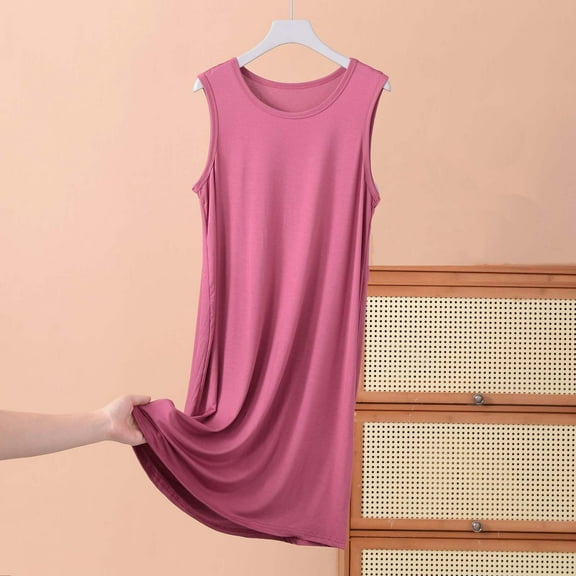 Aobny Modal Family Christmas Pajamas Plain Red Women Chemise Sleeveless Crew Neck Short Plus Size Pajamas,XXXL