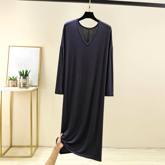 Aobny Modal Moo Moos for Women Nightgown Plus Size Long Sleepwear Long Sleeve Gray Matching Pajamas for Family,XXXXL