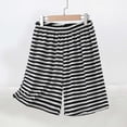 thumbnail image 1 of Aobny Modal Shorts for Women Bermuda Striped Bottoms Lounge Plus Size Baggy High Waisted Bottoms,Silver,S, 1 of 5